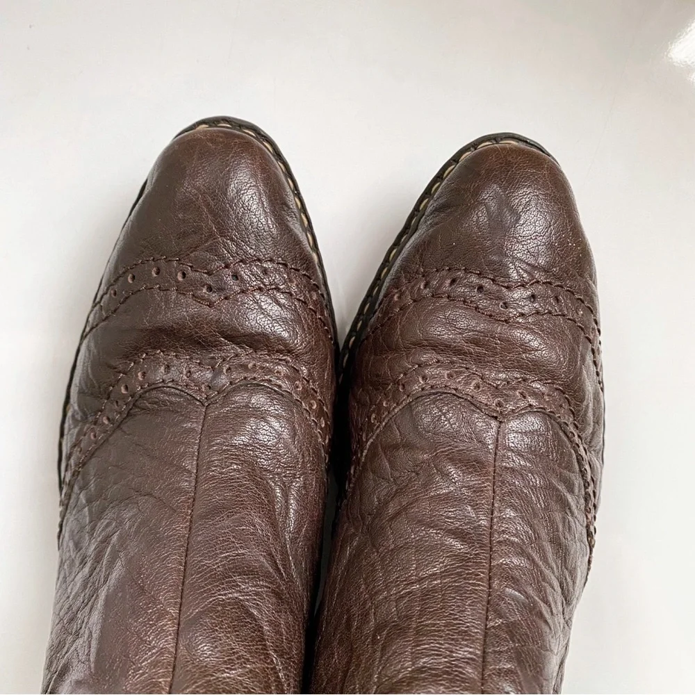 🍩 RIEKER DARK BROWN LEATHER SIDE BUCKLE CHUNKY HEEL BOOTIES! - Picture 5 of 15